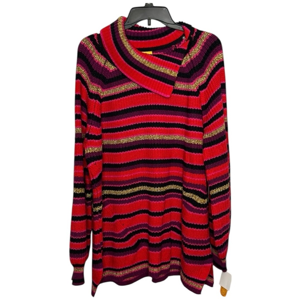 Ruby Rd Sweater, Bishop Sleeve, Tunic Length, Red Multicolor‎ Stripe, NWT, 1X
